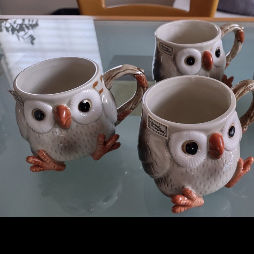 Vintage Fitz and Floyd 3D Owl Mugs, New in box w/tags
